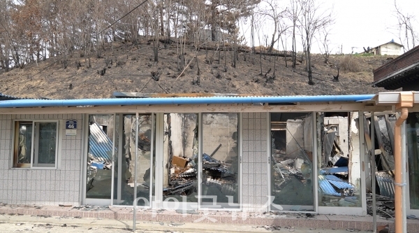 이번 산불로 전소된 김유화 집사의 집.